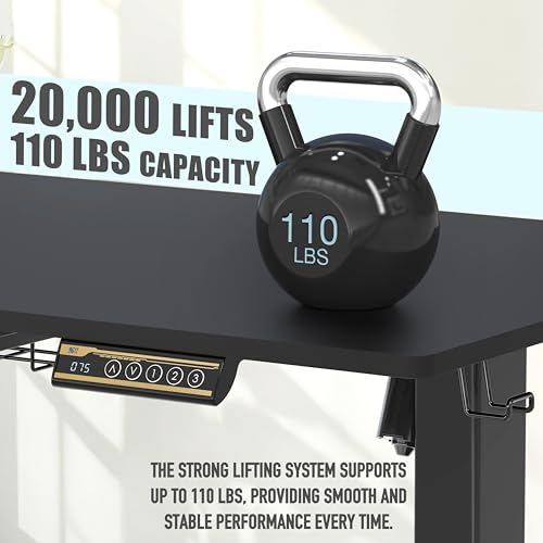 SHW 48-Inch Electric Height Adjustable Standing Desk with Drawer, Memory Preset and Cable Management Tray, Black