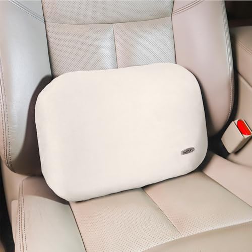 Carwales Beige Lumbar Support Pillow for Car Driving Seat Soft Latex Lower Back Support Thin Relax Home Recliner Sofa Office Accessories Chair Cushion Pain Relief