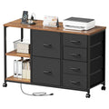Maihail 6 Drawer File Cabinet with Charging Station Rolling Printer Stand with Open Storage Shelf Fabric Lateral Filing Cabinet for Home Office,Rustic Brown