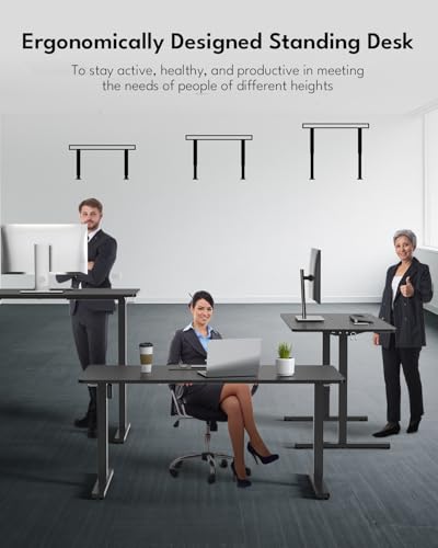 Zontera Standing Desk, Height Adjustable Electric Stand up Desk, 55 x 24 Inches Sit Stand Home Office Desk with Splice Board, Black Frame/Black Top