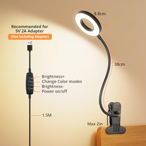 Woputne Desk Lamp Clip Light, 10 Dimmable Brightness 3 Light Modes Reading Light, Clamp Bedside Lamp for Painting, Craft, Study (Black)