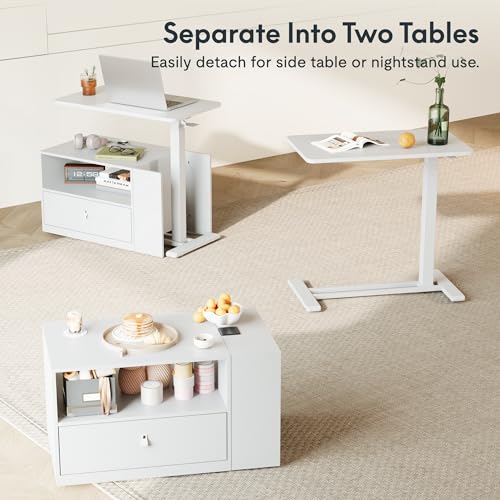 FLEXISPOT H7 CAB Height Adjustable Sit-Stand Computer Workstation Desk with Storage, Pneumatic Lift Laptop Desk with Drawer & Cabinet, Compact Small Space Home Office Desk (25.8"–41.3", White)