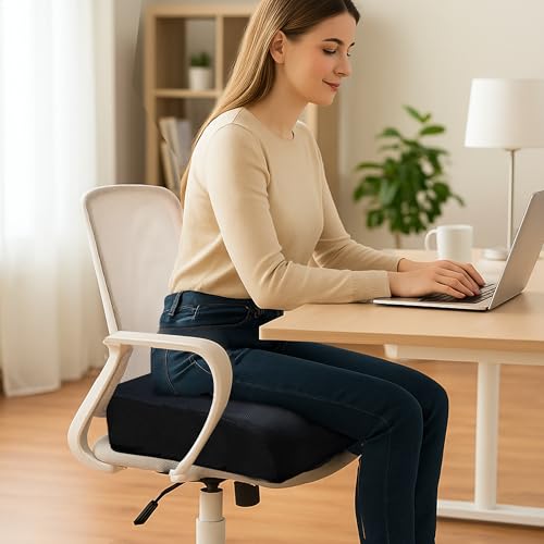 Acxseo 6" Extra Thick Memory Foam Office Chair Cushion – 2-Layer Booster Seat for Back & Tailbone Pain Relief, 18 x 16 x 6in Non-Slip Cushion with Carry Handle for Wheelchair, Car, and Airplane