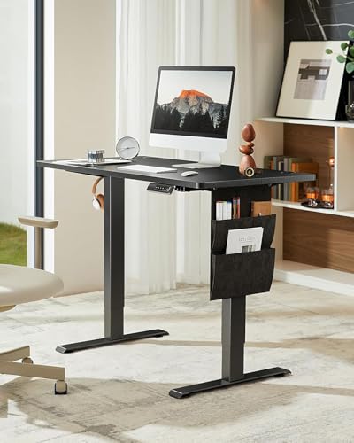 HUANUO Electric Standing Desk, 48 x 24 Inch Height Adjustable Computer Desk with Storage Bag, 4 Height Memory Settings, Sit Stand Up Desk for Home Office, Black