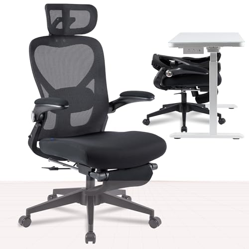 FLEXISPOT Foldex Office Folding Chair, Ergonomic Chair for Small Spaces with Lumbar Support, Flip-up Armrests, 3D Headrest, Desk Chairs with Footrest for Work,Video Game Black