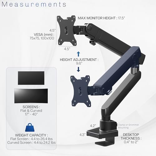 VIVO Premium Aluminum Full Motion Single Ultrawide Monitor Desk Mount Stand with Lift Engine Arm, Fits Screens up to 40 inches, STAND-V101BB