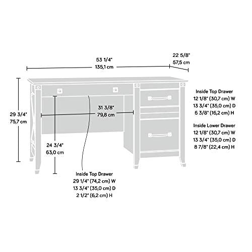 Sauder Carson Forge Vintage Rustic Computer Desk for Home Office with Drawers, in Washington Cherry; L: 53.19" x W: 22.64" x H: 29.80"