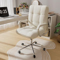 HomeZeer White Office Chair, Mid Back Leather Desk Chair with Wheels and Padded Arms, Swivel Vanity Chair for Bedroom, Computer Chair for Study and Work