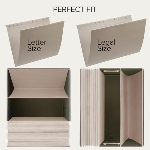 Decorative File Organizer Box Set of 2 - Collapsible Linen Filing Cabinets with Handles Are Perfect to Store All Your Documents & Hanging File Folders - Portable Easy Slide Office Crates with Lid