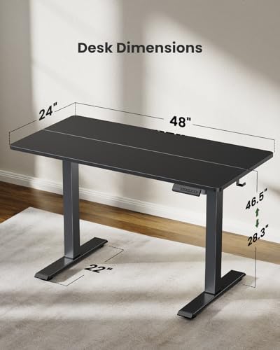 Marsail Standing Desk, Adjustable Height, Stand up Home Office Desk, 48x24 Inch Electric Standing Computer Desk, with 4 Memory Presets, Headphone Hook, Cable Organizer, Black