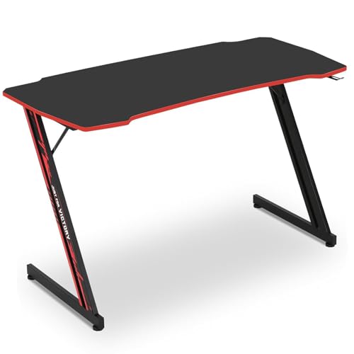 XXkseh 39 Inch Z-Shaped Computer Desk with Headset Hook - Ergonomic Small Gaming Table, MDF Desktop and Metal Frame, Red