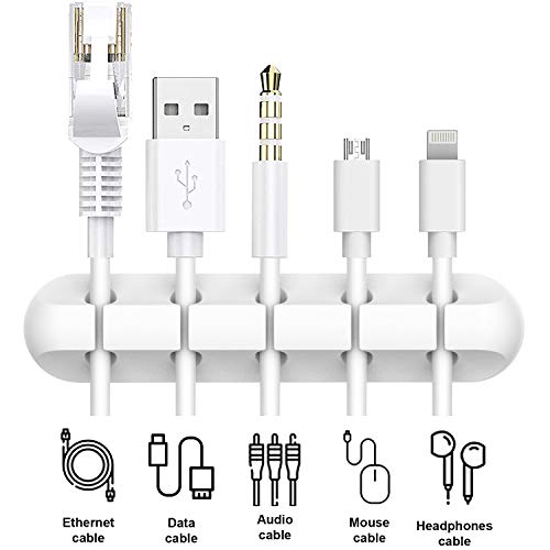 INCHOR White Cable Clips, Cord Organizer Cable Management, Cable Organizers USB Cable Holder Wire Organizer Cord Clips, 2 Packs Cable Straps for Desk Car Home and Office (5, 3 Slots)