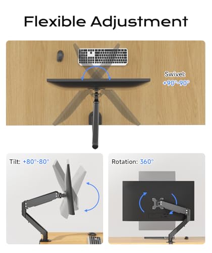 Pholiten Single Monitor Mount, Fully Adjustable Gas Spring Single Monitor Arm for up to 35 inch Screens, Computer Monitor Stand for Desk Holds up to 24lb, VESA 75/100mm, Black