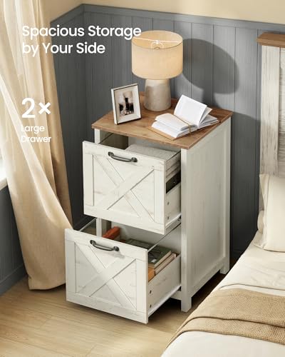 VASAGLE File Cabinet, 2-Drawer Filing Cabinet for Home Office, Modern Farmhouse, Adjustable Hanging Rail for A4 Letter Files, Printer Stand, Study Bedroom, Rustic White and Honey Brown UOFC086WJ02S