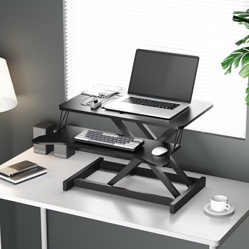 Panana Standing Desk Converter, Height Adjustable Sit to Stand Up Workstation, Dual Monitor and Laptop with Wide Keyboard Tray for Home Office (25.6")