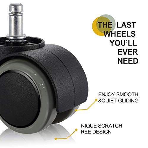 PChero Office Chair Wheels Replacement for IKEA Chairs, 10mm Stem (Set of 5), 2" Heavy Duty Swivel Polyurethane Casters for IKEA Chair Furniture Accessories, Protection for Hardwood Floors Carpet