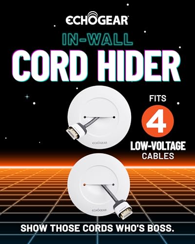 ECHOGEAR TV Cord Hider for Wall Mounted TV - White Cable Management Kit Hides TV Wires Behind The Wall- Includes 2 Pass Throughs, Locking Brackets, and Hole Saw Drill Attachment for Easy Install