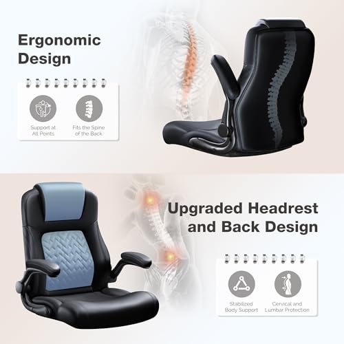 Furmax Big and Tall Office Chair 500lbs, Heavy Duty Office Chairs, Ergonomic High Back Desk Chair, Adjustable Flip Up Armrest Executive Chair Made of PU Leather, Computer Chair for Gaming Desk (Black)