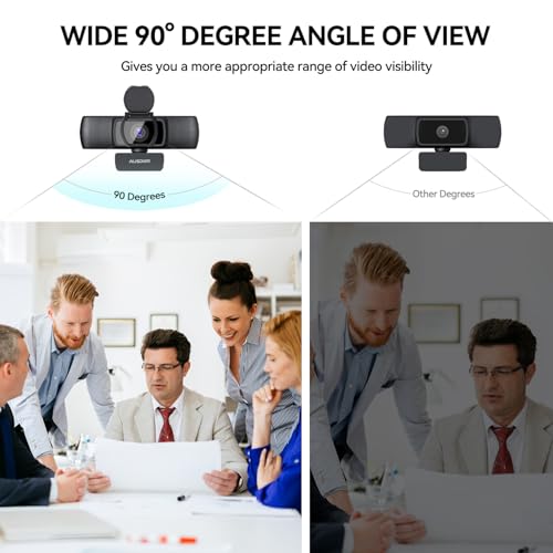 AUSDOM AF640 1080P Webcam with Microphone, 90°FOV USB PC Camera Webcam with Privacy Cover, Plug and Play Computer Camera for Online Calling/Conferencing, Zoom/Skype/YouTube, Laptop/PC