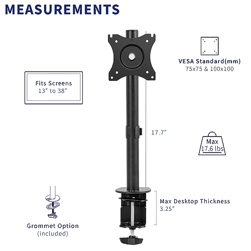 VIVO Single 13 to 38 inch LCD Monitor Heavy Duty Desk Mount Stand, Holds 1 Standard to Ultrawide Screen up to 38 inches, STAND-V001C