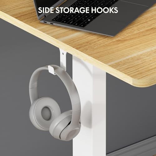 FLEXISPOT EN1 One-Piece Standing Desk 48 x 24 Inches Height Adjustable Electric Sit Stand Up Desk for Home Office (White Frame + Maple Desktop)