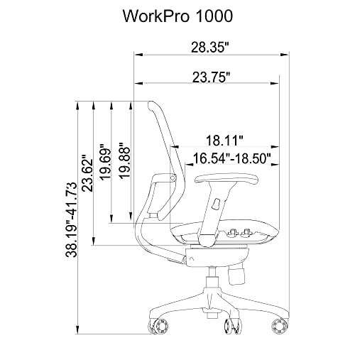 WorkPro® 1000 Series Ergonomic Mesh/Mesh Mid-Back Task Office Chair, Black/Black, BIFMA Compliant