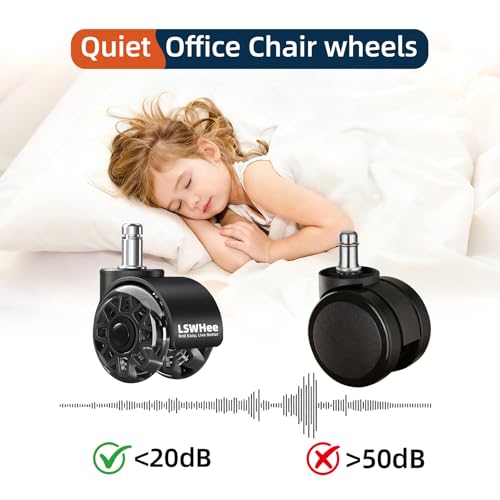 2'' Office Chair Wheels, Heavy Duty Desk Chair Caster Wheels Replacement, Mute Rubber Rotating Chair Wheels for Hardwood, Floors, Carpet, Universal Standard Stem Size Fit, Set of 5 (Black)