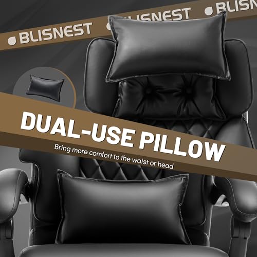 Massage Office Chair with Foot Rest,6 Points Vibration&Heat Executive Office Chairs,Big and Tall Leather Office Chair 500LBS,Ergonomic Desk Chair for Heavy People,Home and Office Computer Chair,Black