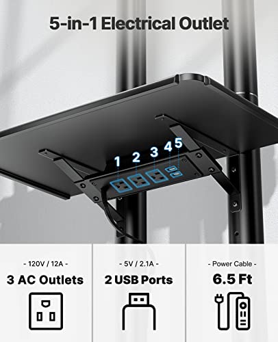 HUANUO Rolling TV Stand with Power Outlet, Mobile TV Cart for 32-85 Inch Flat/Curved TVs, Tilt & Height-Adjustable TV Cart on Wheels Holds 132 lbs, Max VESA 600x400mm HNTVMC01