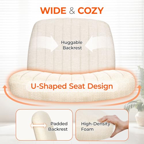 Orange Factory Criss Cross Chair Wheels Wide Cross Legged Office Desk Vanity Chair Comfy Fabric Armless Adjustable Swivel for Home Computer Task (Beige Wheel, Fabric)