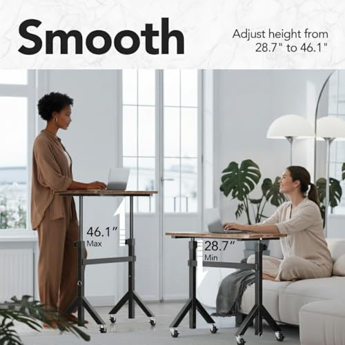 HUANUO 32'' Small Standing Desk Adjustable Heigh, Mobile Stand Up Desk with Wheels, Portable Rolling Desks for Walking Pad and Treadmill, Computer Laptop Desks for Home Office Space
