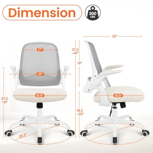 NEO CHAIR Office Chair Computer Desk Chair Ergonomic Gaming Comfy Mesh with Flip-up Arms Lumbar Support Adjustable Height Rolling Wheels for Home Office (Ivory)