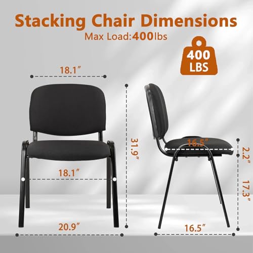 CLATINA Stackable Waiting Room Chairs, Cloth Fabric Guest Reception Chair with Upholstered Thickene Seat and Back Support, Stacking Chair Metal Leg for Office School Church Conference, Black, 10 Pack