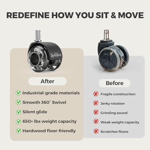 Office Chair Wheels 2" Desk Chair Caster Wheels Smooth Roller Style Quiet for Carpet and Hardwood Floors Universal Fit 11x22 mm Set of 5 Grey