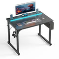 DurayLoly 32" Gaming Desk with Waterproof LED Lights, Carbon Fiber Desktop for Small Spaces | Home Office Study Computer Desk with Storage Bag & Headphone Hook, Black