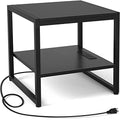 Homieasy End Table with Charging Station, 20" Mini Fridge Stand with Power Outlets, Heavy Duty Side Table for Living Room, Small Table Stand & Fridge Table, Black
