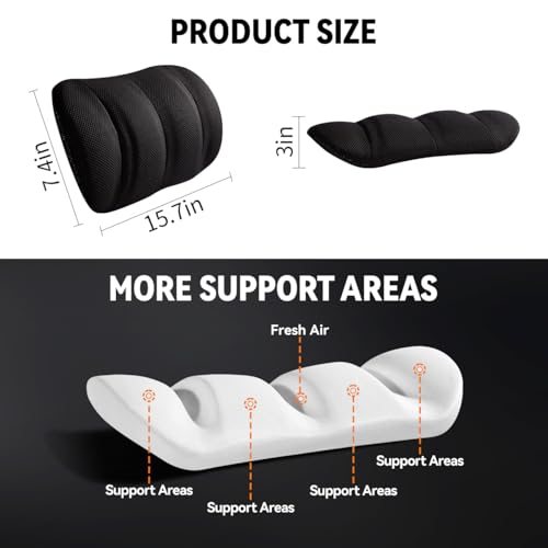 Veitail Lumbar Support Pillow for Office Chair & Car,Back Support for Office Chair,Adjustable Straps Securely Fixed Seat (Black)