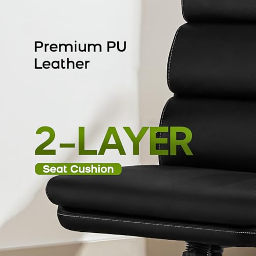 Office Chair Adjustable Desk Chair Mid Back Executive Comfortable Bonded Leather Ergonomic Back Support Home Computer Chair with Padded Flip-up Armrest Swivel Wheels (Black)