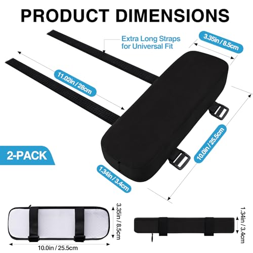 Smiry Ergonomic Office Chair Armrest Pads, Memory Foam Arm Rest Covers, Non-Slip Armrest Cushion with Adjustable Buckles and Straps, Elbow Relief for Desk, Gaming & Wheelchair (Black, Set of 2)