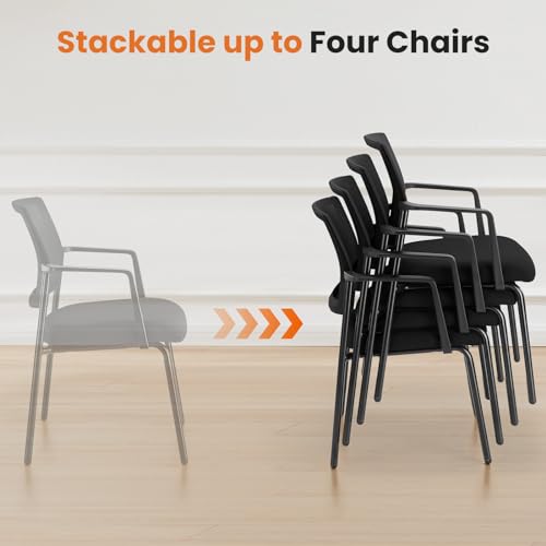 Sweetcrispy Stackable Mesh Guest Visitor Reception Chairs - Ergonomic Lumbar Support for Waiting Conference Meeting Room, Office School Lobby and Church, Space Saving, Black