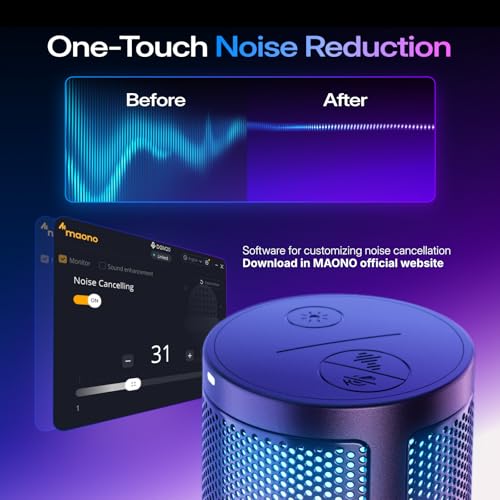 MAONO USB Gaming Microphone, Noise Cancellation Condenser Mic with Mute, Gain, Monitoring, Boom Arm Mic for Streaming, Podcast, Twitch, YouTube, Discord, PC, Computer, PS4, PS5, Mac, GamerWave DGM20S