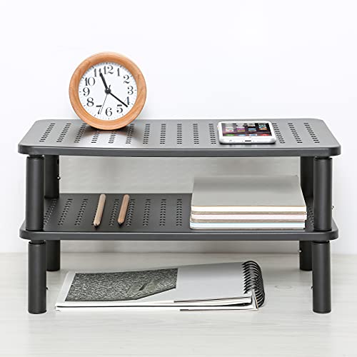 LOTEYIKE TV/Monitor Riser Desktop Stand, Flat Screen, Sturdy Metal Laptop Computer Shelf for Printer, iMac, 3 Height Adjustable PC with Mesh Platform , 2 Pack