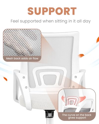 NEO CHAIR Office Desk Computer Chair Ergonomic Mesh Gaming Cushion Seat with Comfy Lumbar Mid Back Support Adjustable Height Swivel Rolling Wheels for Home Task (Ivory)
