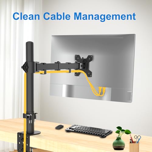 H&C(hcck&Cllassp) Single Monitor Mount, Desk Mount with Swivel, Tilt, Rotation, Height Adjustable, VESA Mount for 17-27” Monitors up to 17.6 lbs, Monitor Stand with C-Clamp, Black
