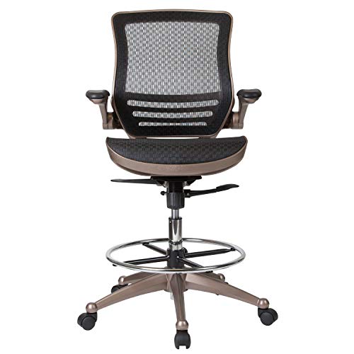 Flash Furniture Waylon Mid-Back Swivel Office Chair with Adjustable Foot Ring and Seat Height, Ergonomic Mesh Chair with Armrests, Black/Gold