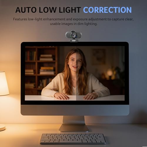 Acer 1080p Webcam USB Plug and Play Webcam for PC with Noise Cancellation Microphones Computer Camera for Desktop Streaming Gaming Online Meeting Wide Angle Privacy Cover A-to-C Adapter Easy Setup