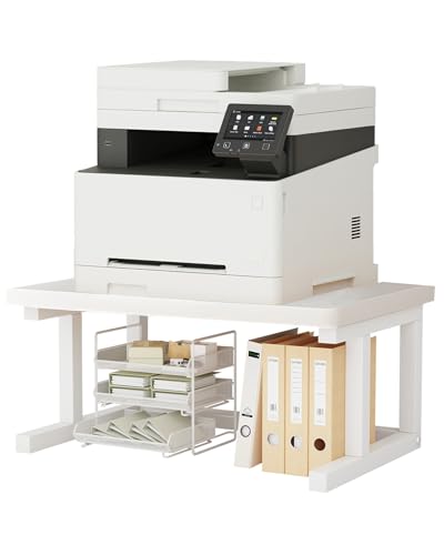WRITECRY Desktop Printer Stand, 19.7″x 15.7″ 2-Tier Large Printer Shelf fit 3D Laser Printer/Scanner/Fax Machine, Industrial Storage Rack for Home Office Storage, White P5040-W