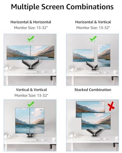 MOUNTUP Dual Monitor Stand for Desk, Monitor Arms for 2 Monitors 32 27 24 22 Inches, Height Adjustable Double Monitor Mount, VESA Mount with C-Clamp & Grommet Base, Holds 4.4-17.6lbs