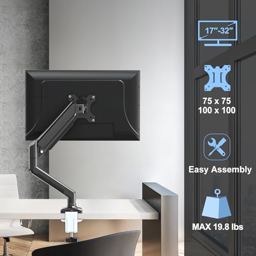 ErgoFocus Single Monitor Mount Arm Fits up to 32 Inch, Desk Mount Holds 4.4-19.8lbs Computer Screen, Full Motion Monitor Desk Mount, VESA Mount 75x75, 100x100