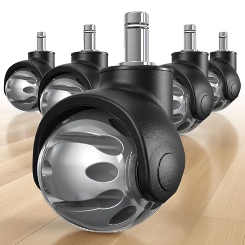 HOLKIE Office Chair Wheels Replacement 11x22mm Universal Fit 2 Inch Rubber Heavy Duty Casters for Carpet Hardwood Floors Gaming Desk Chair Roller Wheels Set of 5 Grey Smooth & Silent